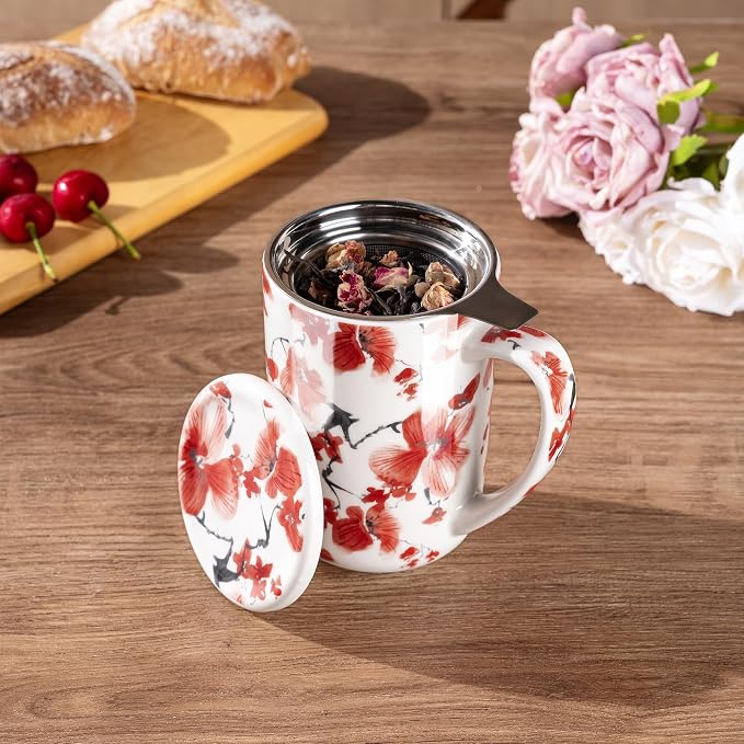 AmorArc Tea Cup With Infuser and Lid, 18oz Loose Leaf Tea Mug With Steeper | - Image 2