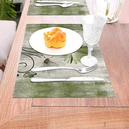 Floral Place mats Set of 4, 12x18 Inches Rustic Sage Green Daisy Flower Decorative Placemats Rectangle Floral Linen Table Mats for Party Home Kitchen,Dining Table Decoration