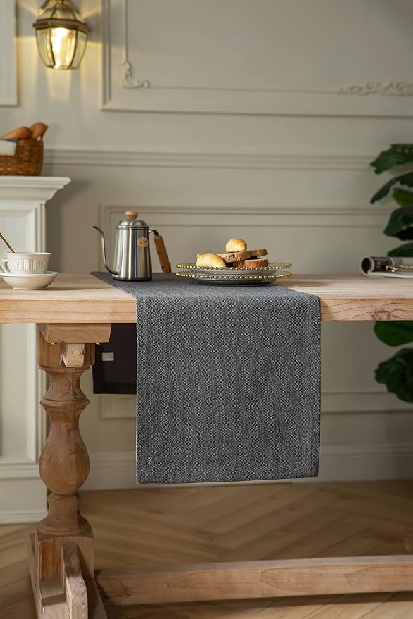 Burlap Style Farmhouse Table Runner, 14x90 Inches Graphite Grey | Thick Durable - Image 3
