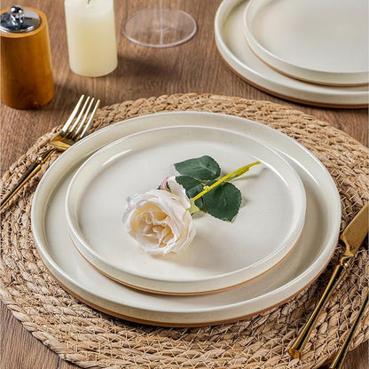 AmorArc Ceramic Dinnerware Set for 4 | Speckled Stoneware Plates and Bowls with unglazed terracotta | Scratch Resistant, Dishwasher & Microwave Safe Modern Dishes Sets- 12-Pcs