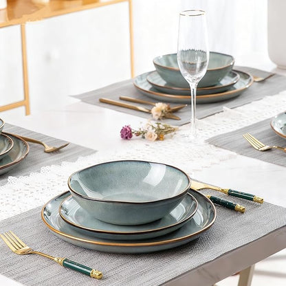 AmorArc Ceramic Dinnerware Sets,Handmade Reactive Glaze Stoneware Plates and Bowls Sets,Highly Scratch Resistant | Dishwasher & Microwave Safe Dishes Set,Service for 6 (18pc)