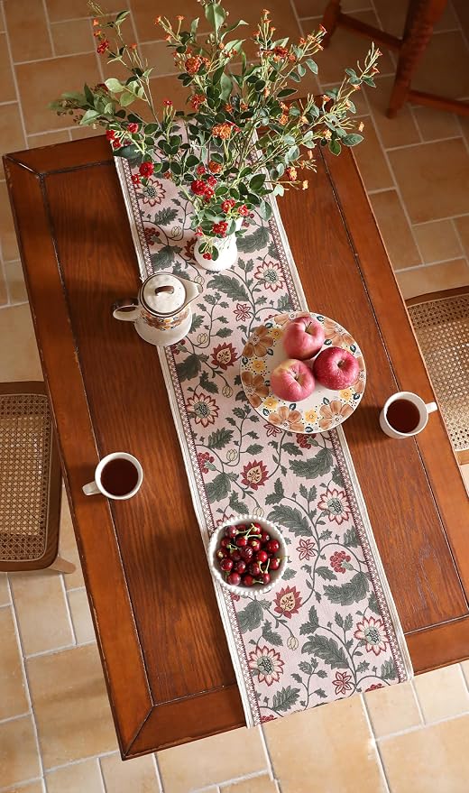 Designer Vintage Linen Table Runner, Floral Leave Pattern, Dining Table - Image 9