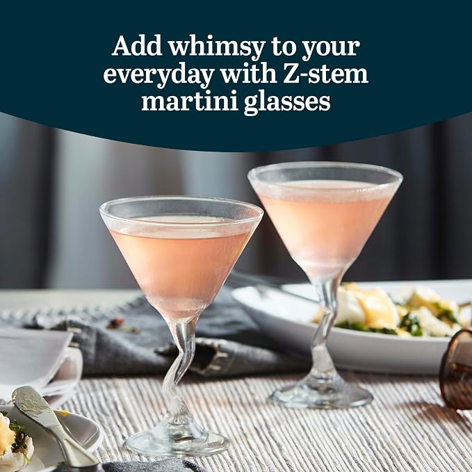 Libbey Z- Stem Martini Glasses Set of 4, Twisted Martini Cup Set, Tall Cocktail - Image 2