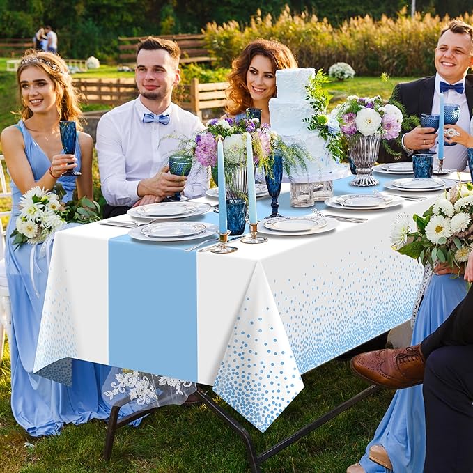 12Pcs White Light Blue Tablecloth Party Decorations, Plastic White Table Cloth - Image 6