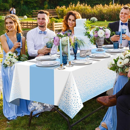 MASHAN 1Pcs White Light Blue Tablecloth Party Decorations, Plastic White Table - Image 6