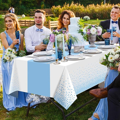 MASHAN 6Pcs White and Light Blue Polka Dot Plastic Rectangular Tablecloths - Image 6