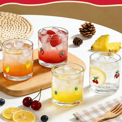 4 Pcs Fruit Icon Juice Glasses | 14oz Cute Pattern Stemless Wine Glass - Image 4