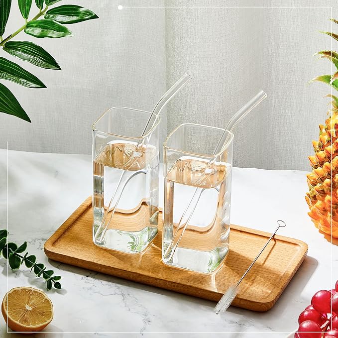 Sumind Set of 6 Square Drinking Glasses, Square Glass Cup 13 oz, Modern - Image 3