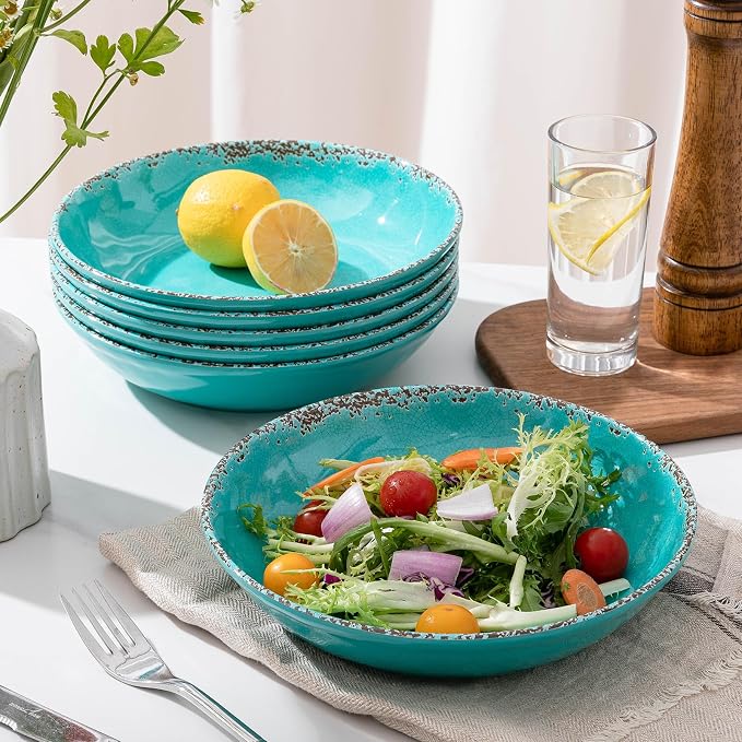 Farmhouse Melamine Pasta Bowls Set of 6, 42 OZ Shallow Individual Bowl - Image 3