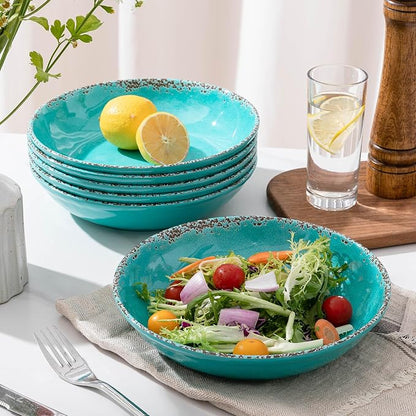 Farmhouse Melamine Pasta Bowls Set of 6, 42 OZ Shallow Individual Bowl - Image 3