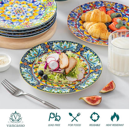 vancasso Salad Plates Set of 6-8.5 Inch Ceramic Dessert Plate, Small Dinner Plate Set, Microwave, Oven and Dishwasher Safe, Colorful Bohemian Style Dishes for Kitchen