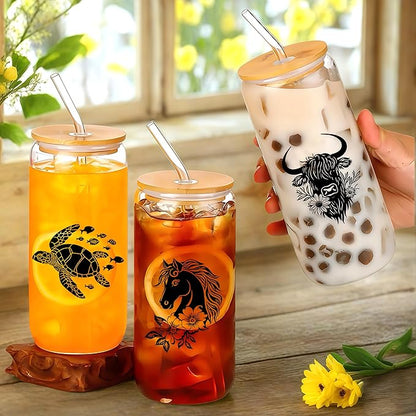 Cute Turtle Glass Cup With Lids And Straws, Turtle Gift For Women, IIced, Coffee, Smoothie, Cocktail, Beer, Whiskey, Soda, Matcha,16 Oz, Home Office Table Desk Decoration!