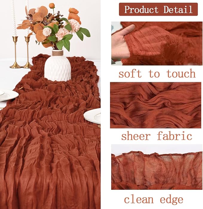 4 Pack Terracotta Cheesecloth Table Runner 20 x 120 inch Gauze Table Runners 10 - Image 3