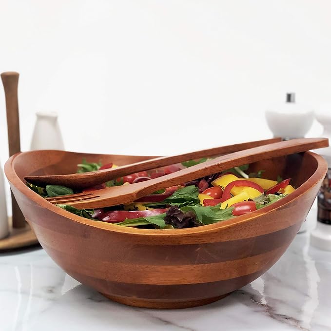 Woodard & Charles Wood Salad Bowl w/Servers, 11.75" x 11" x 5", Popcorn and - Image 2