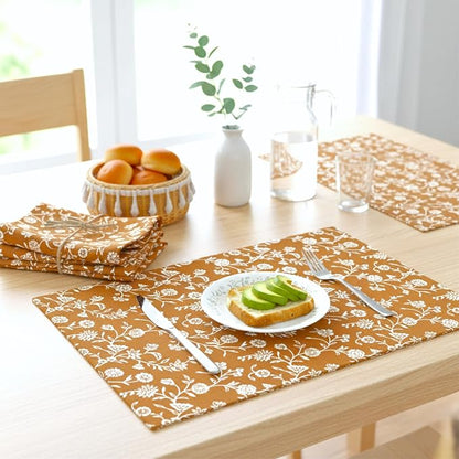 Floral Placemats for Dining Table Vintage Flowers Botanical Design Rustic - Image 2