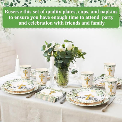 Pickmesh 250 Pcs God Bless Baptism Party Supplies Sage Green Disposable Paper - Image 4