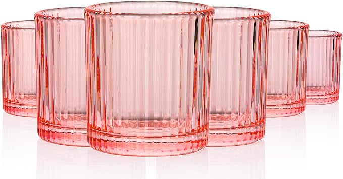 JOVGANK Mini Pink Shot Glasses Set of 6 – 1.5oz Small Vintage Ribbed Glassware by JOVGANK