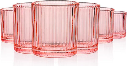 JOVGANK Mini Pink Shot Glasses Set of 6 – 1.5oz Small Vintage Ribbed Glassware by JOVGANK