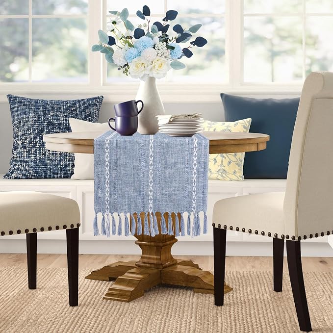 Dusty Blue Table Runner Short 15.7 x 36 inch, Boho Small Table Cloth, Dresser - Image 6