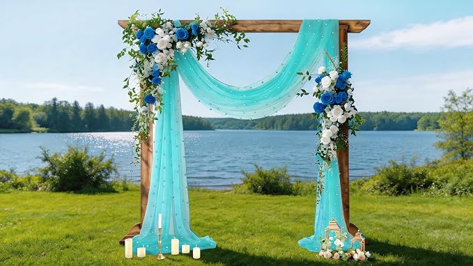 Pearl Table Runner Gauze Sheer 19FT Wedding Draping Fabric Decor | Teal Summer - Image 2