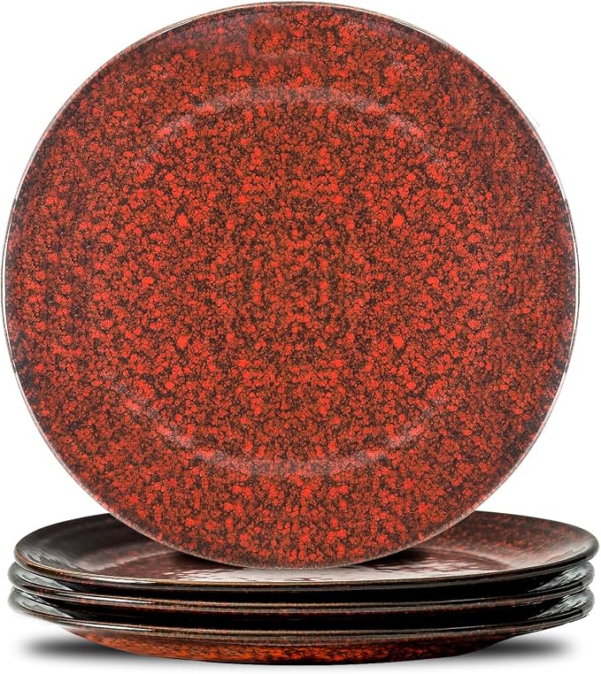 HASENSE Ceramic Dinner Plates Set of 4, 10 Inch Large Red Pasta Dessert Salad by Hasense