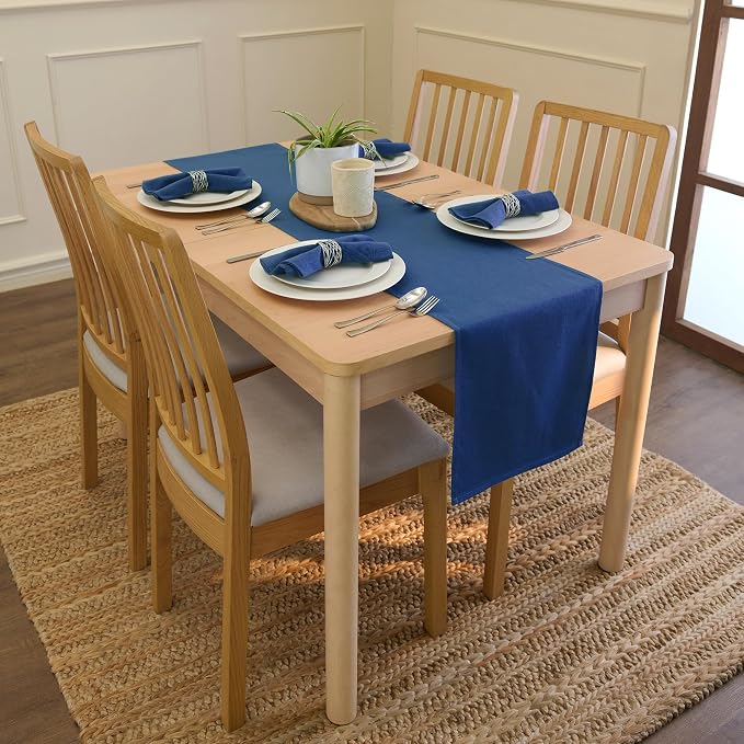 Encasa XO Table Runner, Cotton Canvas Dining Runner 13"x48" | Cobalt, 180 GSM - Image 2