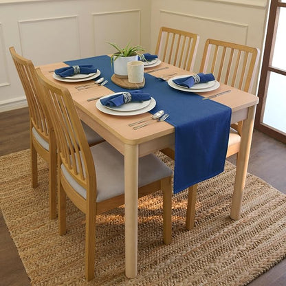 Encasa XO Table Runner, Cotton Canvas Dining Runner 13"x48" | Cobalt, 180 GSM - Image 2