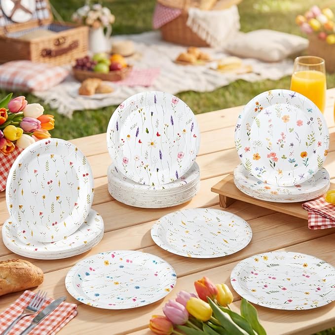 120 Pcs Wildflower Paper Plates 7 Inch Spring Floral Party Plates Wildflower - Image 5