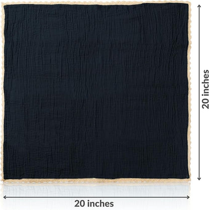 Fingercraft Dinner Cloth Napkin Cotton Muslin Double Gauze 4 Pack with Classic Lace for Everyday Use, Wedding, Party, Christmas, Easter Napkins Cloth are Pre Shrunk and Good Absorbency Black
