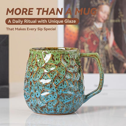 18oz Unique Kiln-Change Ceramic Coffee Mug, Handcrafted Hammered Texture - Image 8
