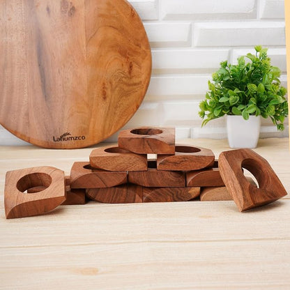 Acacia Wood Napkin Rings Set of 12 – Handmade Square Rustic Wooden Napkin - Image 3