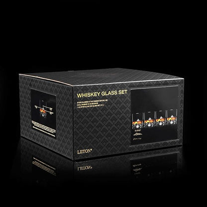 LIITON Mount Everest Heavy Crystal Whiskey Glasses Gift Set of 4, Thick Freezable Bourbon Glass 1lb Each, Premium Whiskey Gifts for Men, Frozen Crystal Chills Cocktails, 10 oz