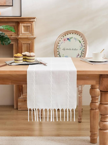 Braided Farmhouse Table Runner, Braided White 13x108 Inch, Cotton Linen Table - Image 2