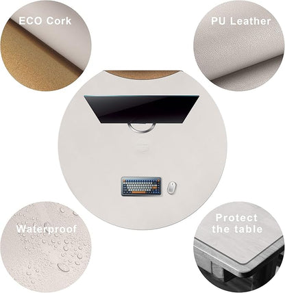 CENNBIE 42/40/36/32/30 Inches Round Table Mat - Cork Leather Placemats - Suitable as Side Dining Coffee Table Cover - Can Be Cut to Fit (Cream)