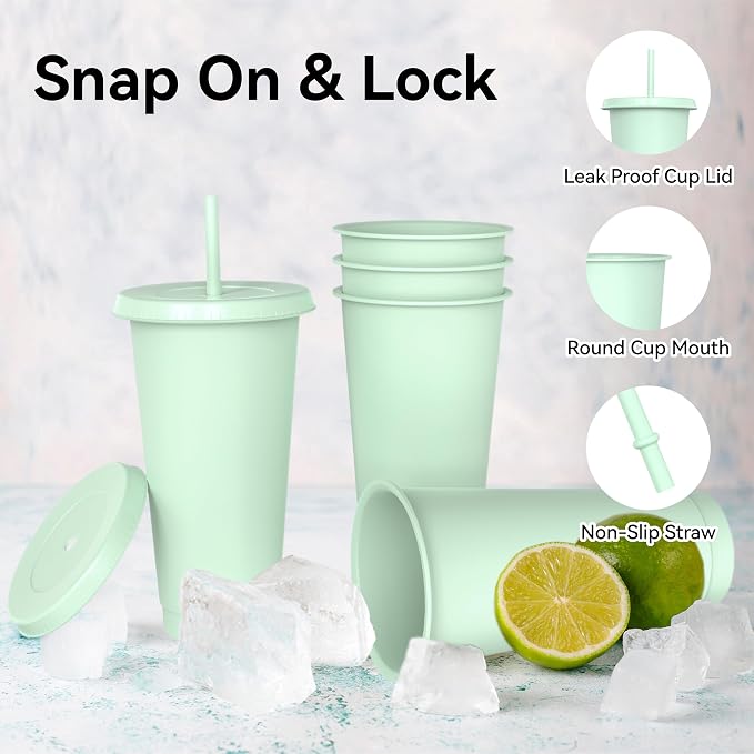 24 oz Plastic Cups With Lids and Straws, Sturdy & Food-Safe Iced Coffee Cups - Image 3