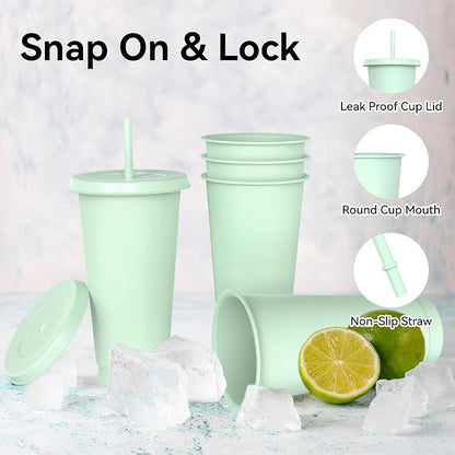24 oz Plastic Cups With Lids and Straws, Sturdy & Food-Safe Iced Coffee Cups - Image 3