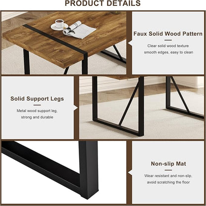 Dining Table Set for 6，Dinner Table Set for 6，71'' Dark Wood Kitchen Table and Suede Nap Fabic Chairs Set of 6，6 Chair Dining Table Set for Kitchen Dining Room