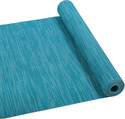SHACOS Woven Vinyl Table Runner Indoor Outdoor 12x54 inch Kitchen Dining Table Runners Wipe Clean Washable PVC Table Runner, Teal Blue