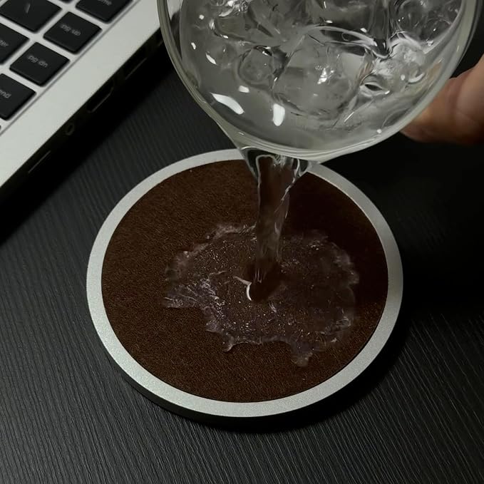 Brown Metal Coaster Set, Replaceable Absorbent Felt Pads, Non-Slip - Image 2