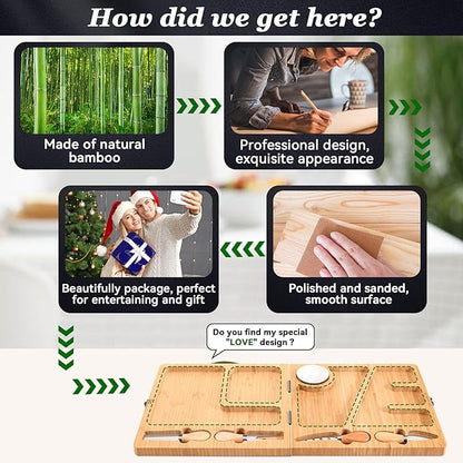 Charcuterie Board Gifts for Women: Bamboo Folding Cheese Board with Knife Set - Unique White Elephant Gift, Valentine Christmas Birthday Party House Warming Gift for Mom Wife Girlfriend