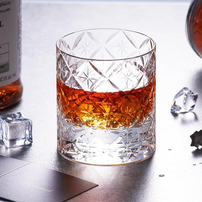 KAMMAK Crystal Whiskey Glasses Set of 2, Hand Blown 7.78oz Old Fashioned Glasses Stemless, Luxury Handcrafted Cocktail Glasses, Scotch Cup for Women, Men Gift for Rocks, Bourbon Barware, Bar