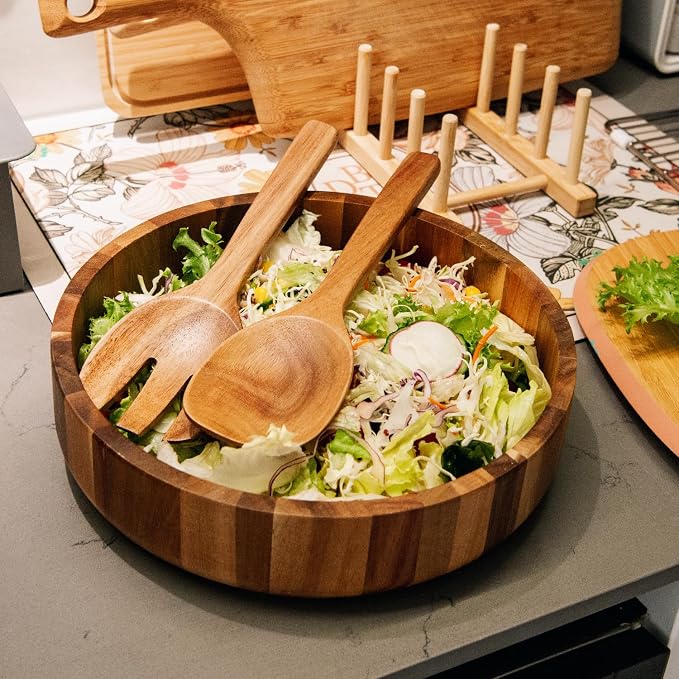 Acacia Wood Salad Servers, 10-inch Wooden Utensils - Image 5