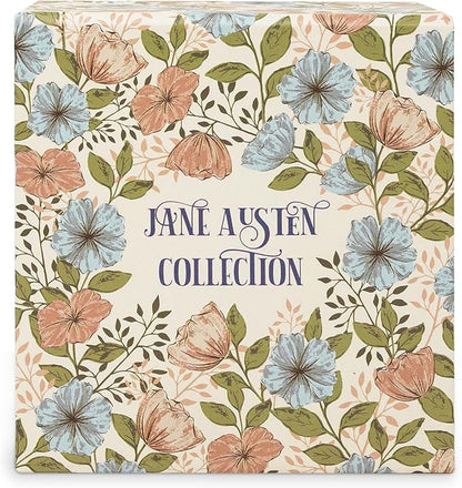 Steel Mill & Co Book Coaster Set of 4, Classic Wood & Cork Drink Coasters with Decorative Paper-Wrapped Storage Box for Aesthetic Coffee Table Decor for Book Lovers (Jane Austen)