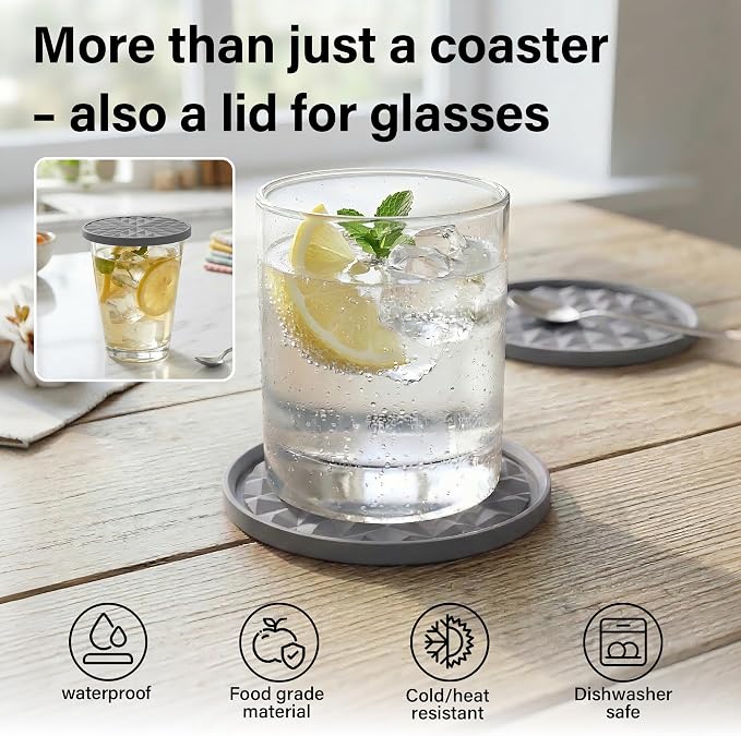 Silicone Drink Coasters Set of 6, Desk Cup Coaster | Prevents - Image 6
