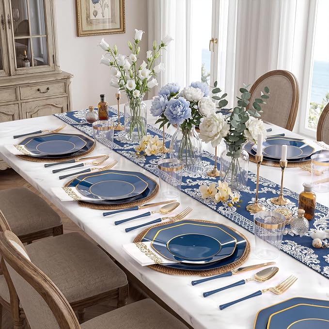 KIRE 140Pcs Blue Plastic Plates - Image 8