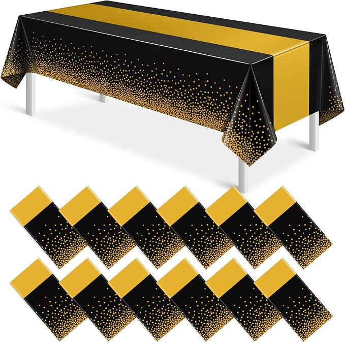 12Pcs Black and Gold Tablecloth Party Decorations, Plastic Black Table Cloth by MASHAN