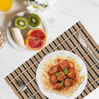 ANDSTAR Set of 8 Bamboo Slats Placemat Modern Placemats Natural Anti-Slip Bamboo Placemats Washable Heat-Resistant Table Mats for Kitchen Dinning Room Table Decor(Black)