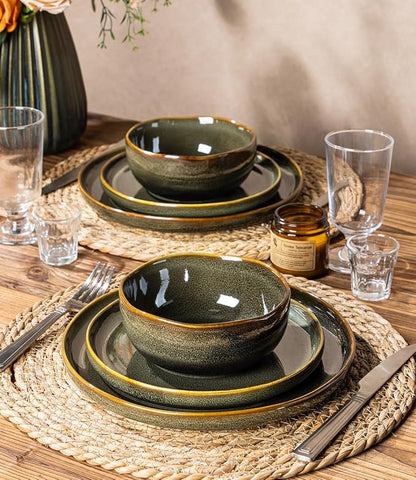 Ceramic Dinnerware Set for 4, 12-Piece Plates and Bowls Set | Handmade Reactive - Image 7