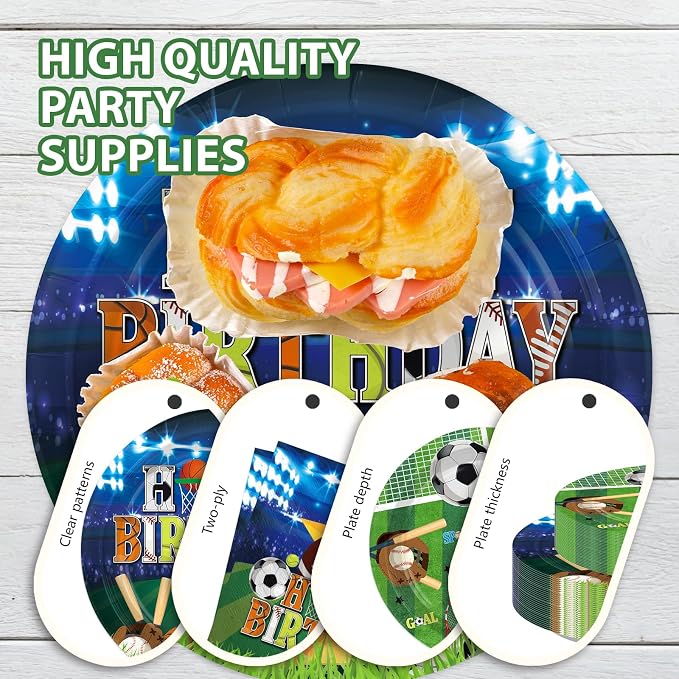 250Pcs Sports Birthday Plates for Boys Birthday Party Supplies Serves 50 | - Image 3