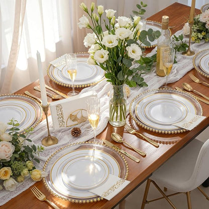 WDF300 Pieces Gold Plastic Silverware - Heavy Duty Disposable Cutlery Set Plastic Gold Silverware Set Includes 100 Forks, 100 Spoons, 100 Knives for Party Valentine’s Day